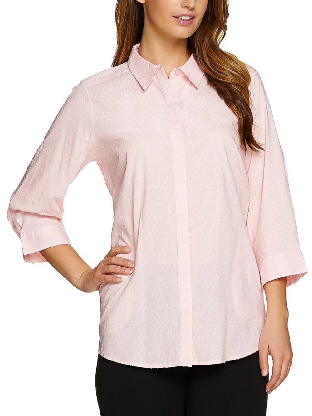 Joan Rivers 3/4 Sleeve Swiss Dot Button Front Blouse  16748